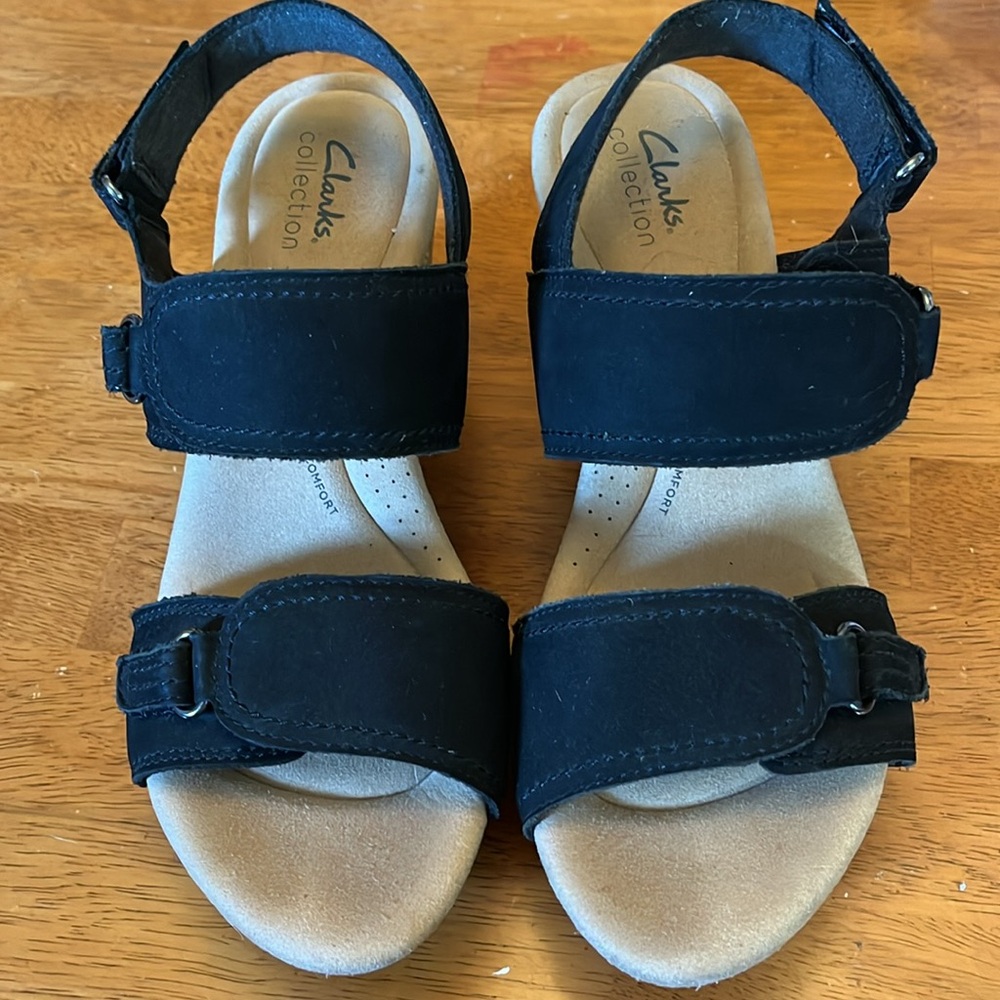 Clarks Black Rose Lane Black Slingback Platform Wedge Sandals w/straps Size 7.5 - Picture 15 of 15